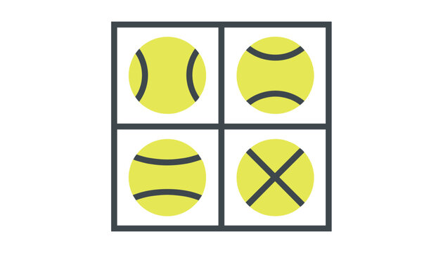 Grid of four squares containing different yellow tennis ball designs with various curved seam patterns vector.