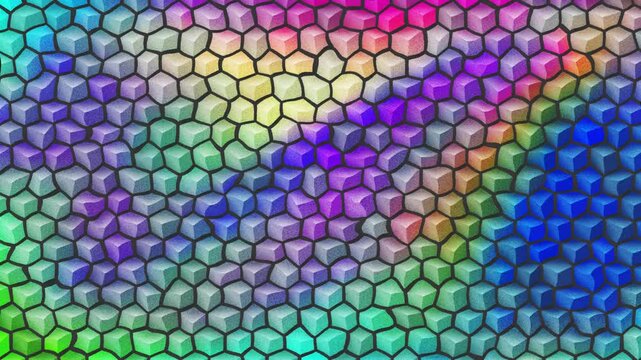 Colorful Hexagonal Mosaic Cubes Pattern with Rainbow Gradient Wave Motion