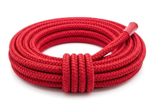 Coiled red rubber cord with white connector ends