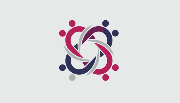 Abstract network icon representing four diverse people connected in a circular loop on a light grey background.