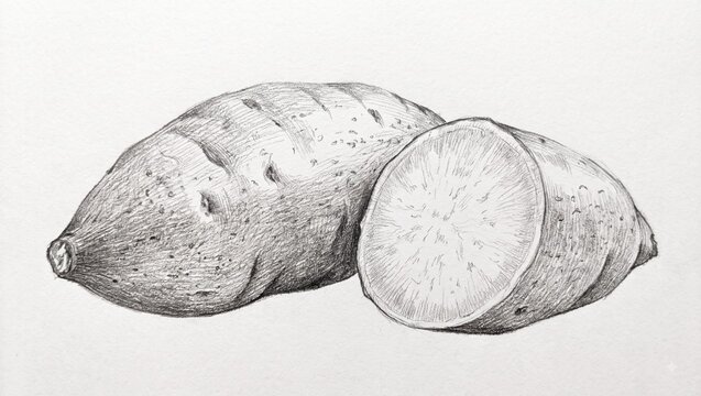 Sweet potato ketch Pencil drawing Still life drawing Cross section Shading Root vegetableHand-drawn Line art