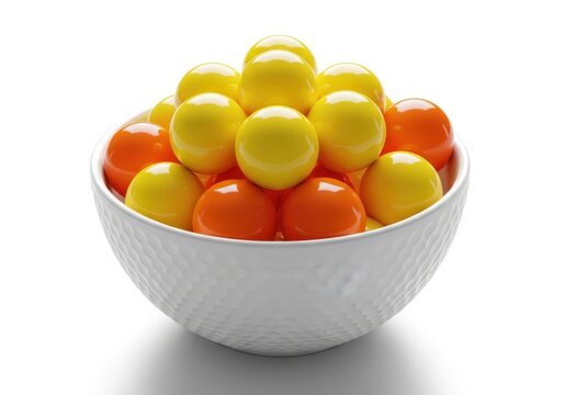 Colorful candy balls in a white bowl