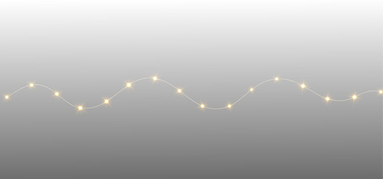Festive PNG garland with bright twinkling lights, soft luminous glow and sparkling details, ideal for Christmas and holiday decoration.