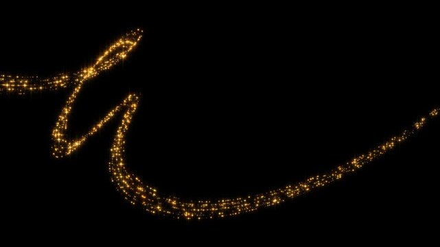 golden stars and dust light wave trail alpha channel animation, shiny and glowing glitter sparks, Christmas and new year isolated motion design element