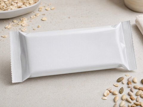Blank Snack Wrapper Packaging Mockup with Oat Flakes and Seeds
