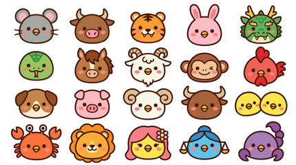 Obraz premium Cute zodiac animals collection