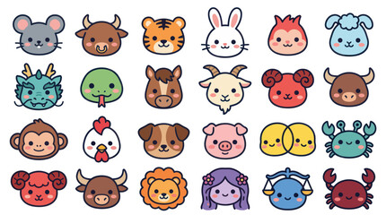 Fototapeta premium Cute zodiac animals collection