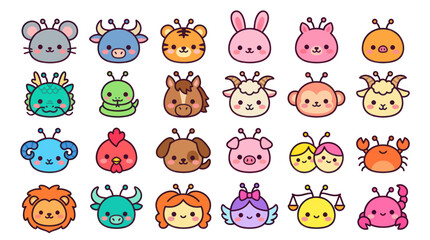 Fototapeta premium Cute zodiac animals collection