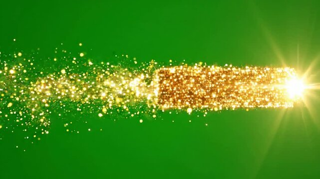 Golden glitter particle streak motion on green screen for easy compositing and visual effects particles