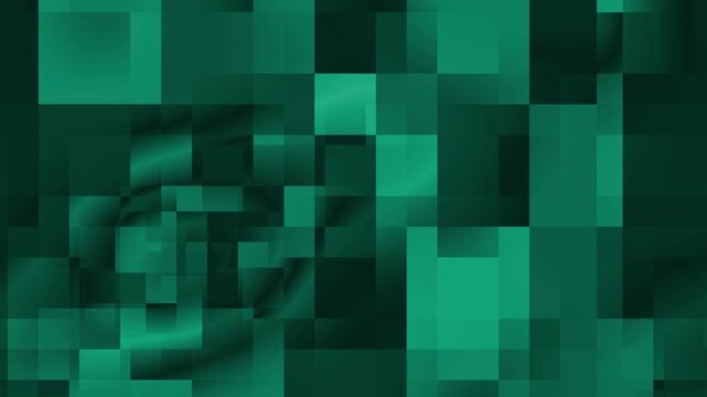 Dark green abstract geometric background with layered translucent squares, rectangles, shadows, and soft glowing gradients.