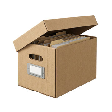 Cardboard Storage Box with Files and Folders Inside
