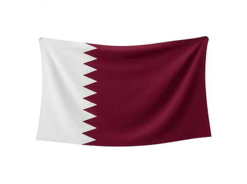 Waving national flag of qatar with a fabric texture isolated on transparent background