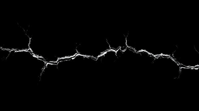 A striking crack in the surface, illuminated against a dark background, resembling vivid lightning.