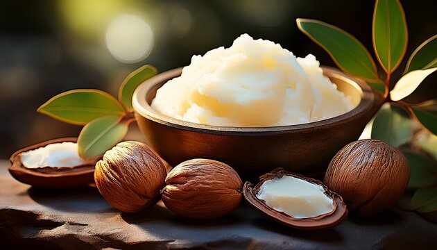 Gorgeous Shea Nuts Revealing Rich Shea Butter In Natural Setting Generative Ai