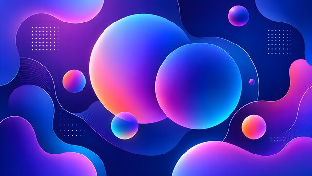 Colorful fluid abstract background featuring glowing spheres and smooth gradients in purple and blue