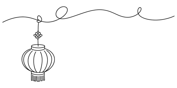 Continuous line drawing Chinese lantern vector illustration featuring traditional hanging light design minimal black stroke art for Asian festival culture celebration.