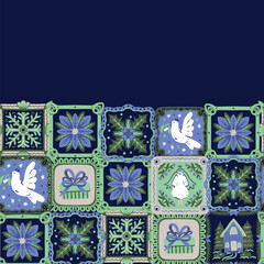 Naklejka premium Christmas Border with Folk Square Frames Dove Angel Poinsettia Gift Holiday Tiles