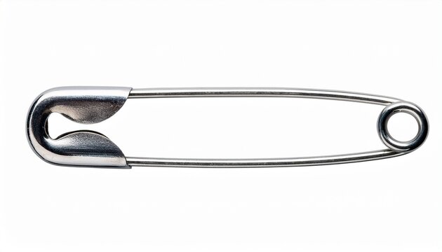 Silver Safety Pin With Pointed Tip Isolated On White Background