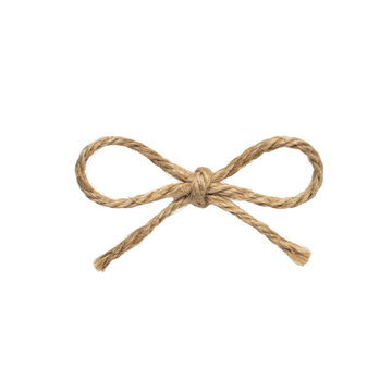 A simple decorative bow made from natural brown jute twine string, tied in a classic knot shape for gift wrapping isolated on a transparent background