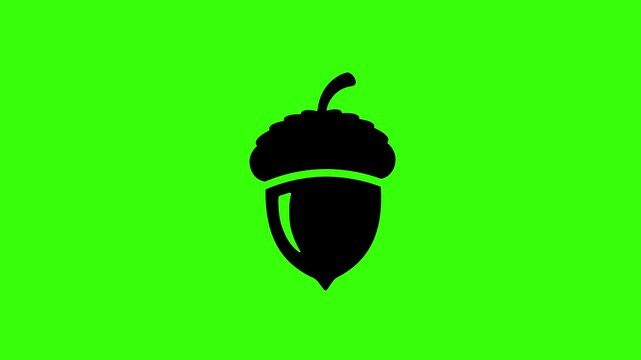 Stylized Acorn Nut Silhouette Swinging on Tree Branch Seamless Loop Animation on Green Screen Representing Autumn Nature and Forest Wildlife Elements