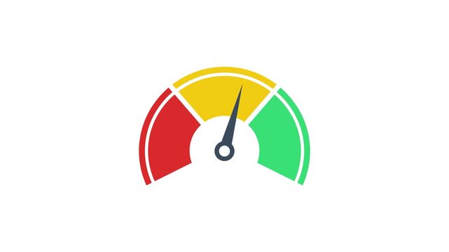  Speedometer Gauge Icon with Needle Rotating to Red and Green Extremes Seamless Loop Animation on White Background Representing Performance Metrics and Fast Acceleration Limits