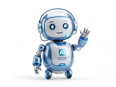 AI Customer Support Robot Waving Hello