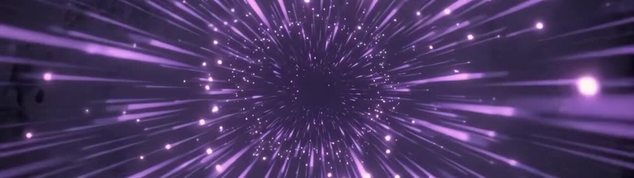 Hyperspace travel and warp speed concept abstract purple light streaks moving fast through deep space futuristic sci fi motion background with starfield.