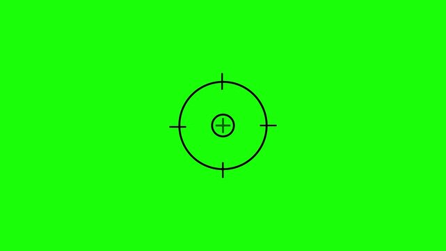Minimalist black crosshair scope reticle with dual concentric circle rings and extending crosshair ticks against a solid green background. Target aiming reticle, precision weapon sight scope. 