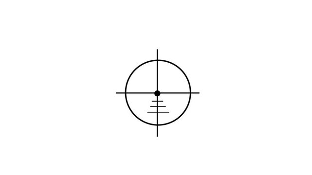Minimalist black crosshair scope reticle with dual concentric circle rings and extending crosshair ticks against a solid white background. Target aiming reticle, precision weapon sight scope. 