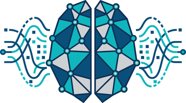 Futuristic artificial intelligence brain graphic with wave lines and electronic node connections technology polygonal geometric futuristic thinking processor innovation