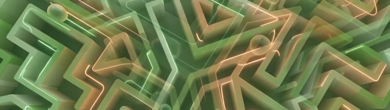 Problem solving and strategic planning concept abstract maze with green and white walls overhead view of complex labyrinth path for business growth.