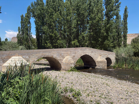 Historic Yaprakhisar stone bridge spans Melendiz River near Ihlara Valley, Aksaray.