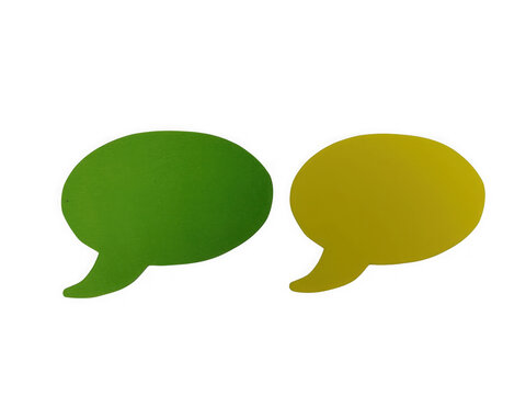 Two colorful speech bubbles for communication and chat messaging design elements isolated on transparent background