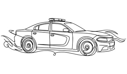 High Speed Police Interceptor Patrol Car Continuous Line Art Vector © MDHELAL