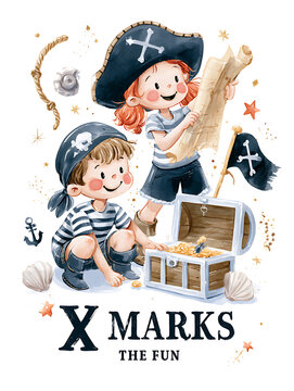 Children celebrate Talk Like a Pirate Day with costumes and fun activities at a pirate party in a colorful setting