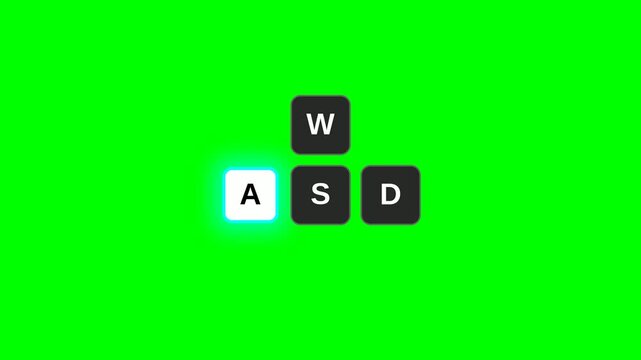WASD Gaming Keyboard Overlay with Neon Cyan Glow Effect on Green Screen