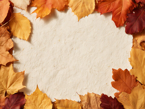 Fall leaves arranged around a blank space on paper