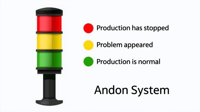 Andon System for Production Line with Alert Light in Lean Manufacturing Vector Illustration
