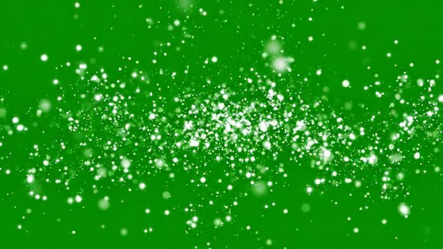 White particle explosion overlay on green screen, abstract glowing dust motion background, for compositing and, visual effects