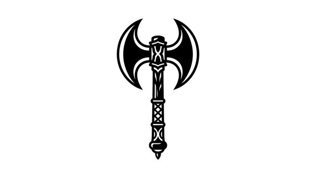 Medieval double headed battle axe silhouette with ornate handle.