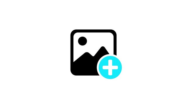 Image upload icon with plus symbol, representing adding photos, uploading media, creating albums, gallery management, social sharing, digital content, and file attachment functionality icon .
