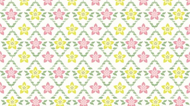 4k Footage animation of retro scalloped floral geometric pattern with flowers around scallops shapes. repeating design. Vintage folk art style graphic featuring botanical elements. 