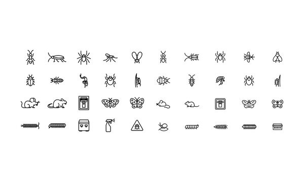 Set outline icons related to pest. Linear icon collection. Editable stroke. Vector illustration