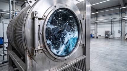 Fototapeta premium Large industrial laundry washing machine in a professional cleaning facility