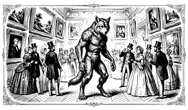 1857 Werewolf Painting Exhibition Vintage Engraving