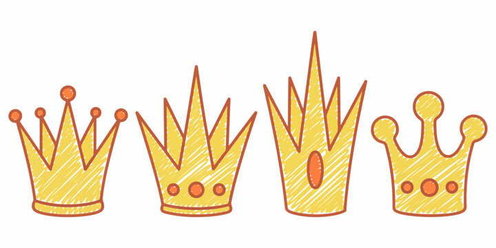 Four Different Style Crowns Illustration Isolated on Transparent Background