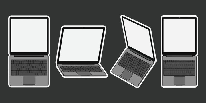 Four laptop computer illustrations shown in different open and closed angles