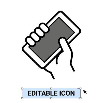 Hand holding digital tablet with stylus isolated graphic icon design