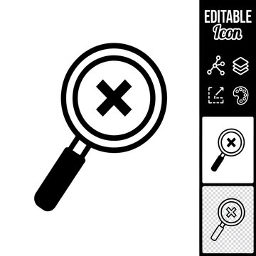 Magnifying glass icon with cross mark inside circle isolated vector design