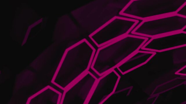 Futuristic magenta pink glowing hexagonal lattice tunnel loop background for sci-fi